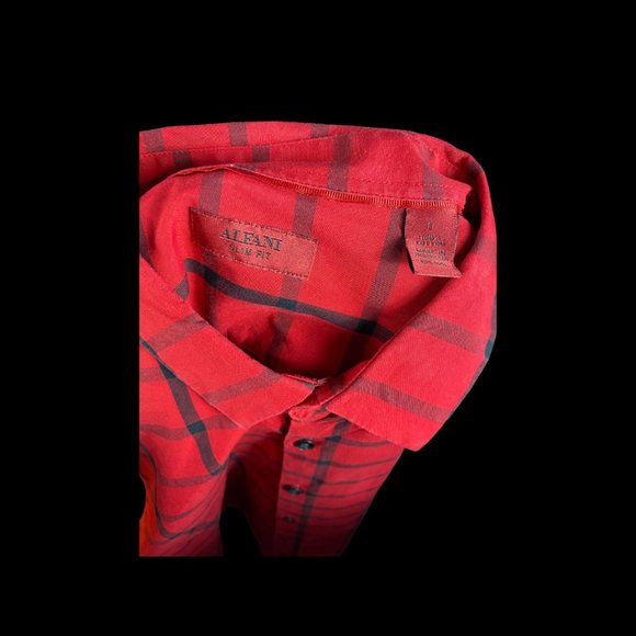 Alfani | Mens Slim Fit Casual Button Up Checks Shirt | Red and Black | L - Picture 9 of 9